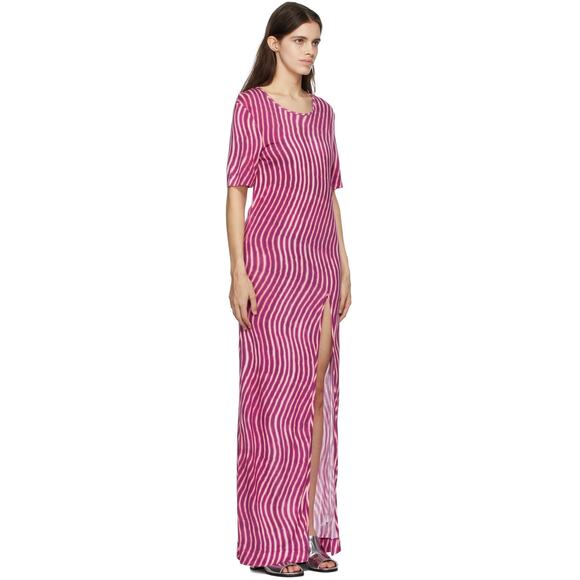 Dries Van Noten Len Lye Pink Striped Print Slit Jersey Maxi Dress Size L - Picture 4 of 13